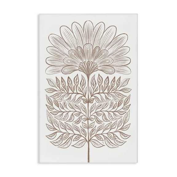 Stupell Industries Symmetrical Flower Sketch Floral Painting Wrapped Canvas Canvas Art Print Wall Art, 16 x 24