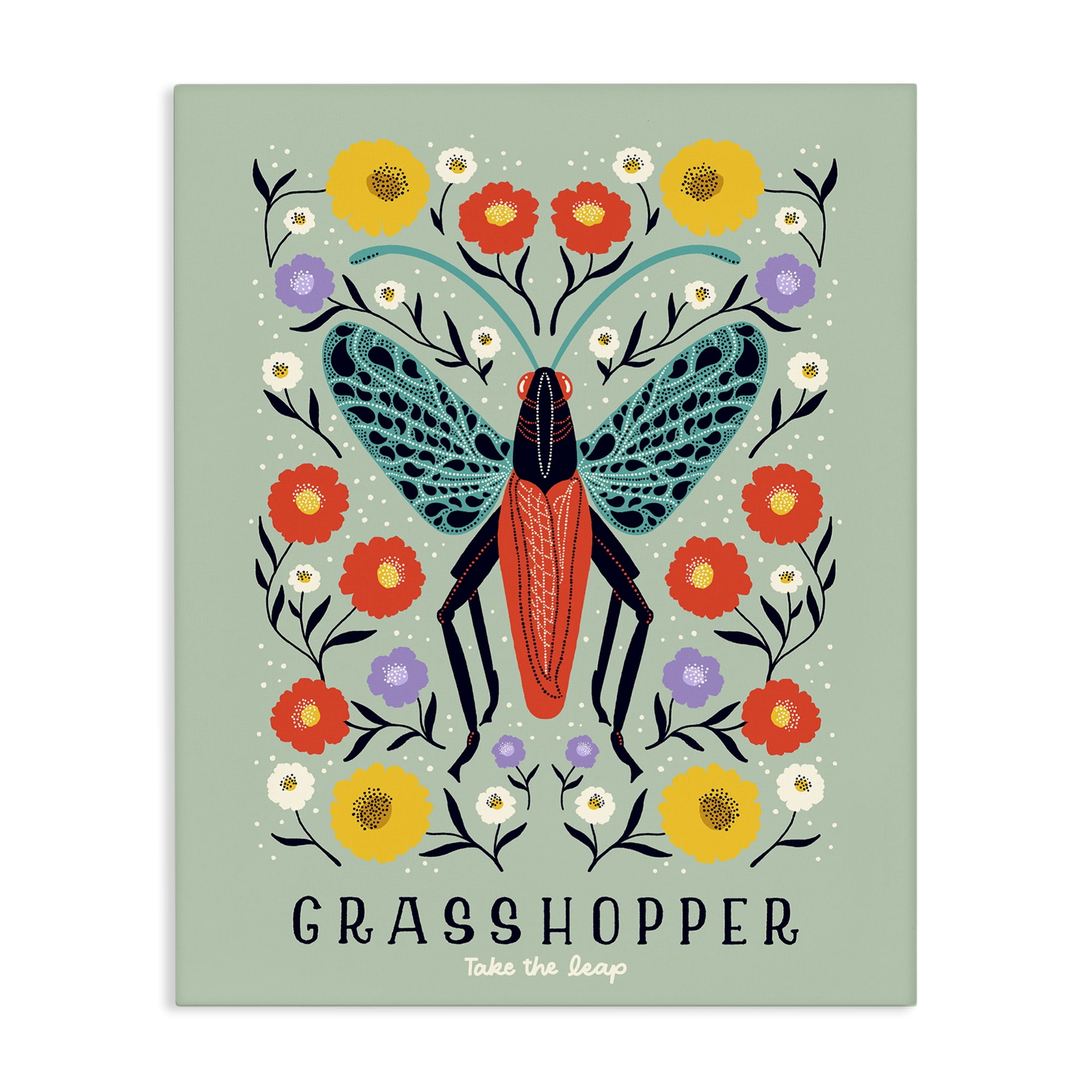 Stupell Industries Symmetrical Grasshopper with Blooms Canvas Wall Art, design by Indira Prieto | IndySign