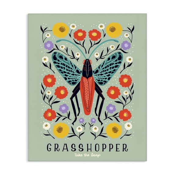 Stupell Industries Eclectic Symmetrical Grasshopper with Blooms Canvas Art, 36 x 48, by Indira Prieto | IndySign