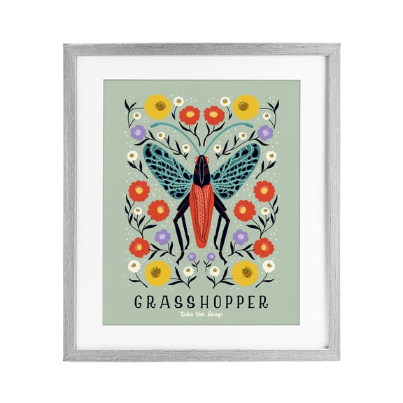 Stupell Industries Symmetrical Grasshopper with Blooms Gray Framed Print Under Glass, design by Indira Prieto | IndySign
