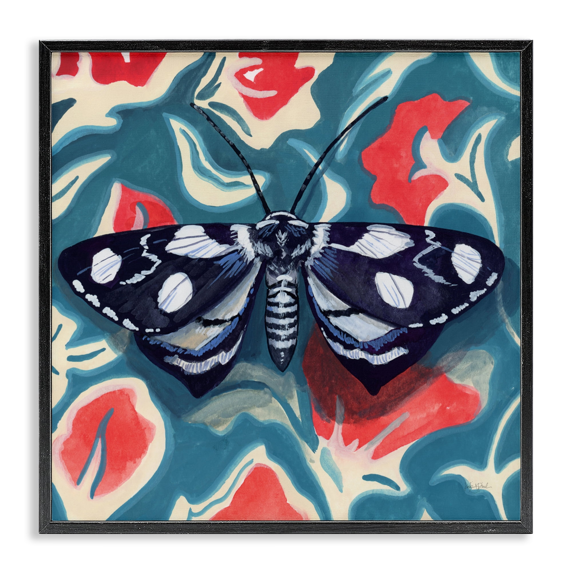 Stupell Industries Symmetrical Moth On Beautiful Flowers Black Framed Giclee Art, design by Kate Jarvik Birch
