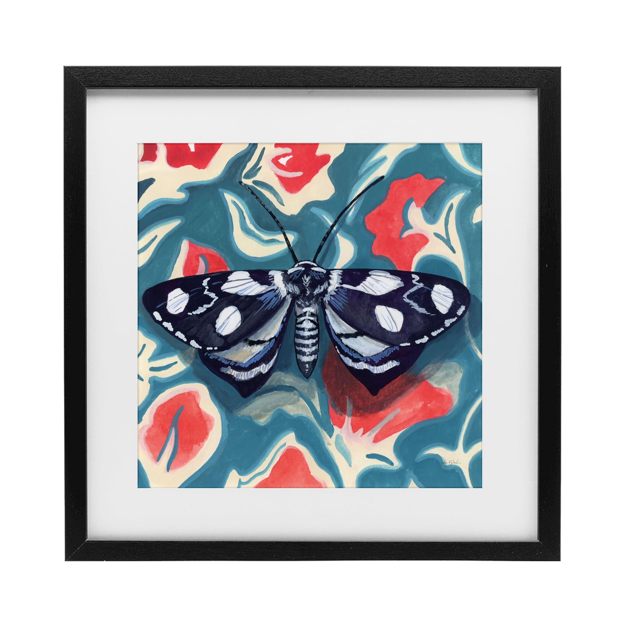 Stupell Industries Symmetrical Moth On Beautiful Flowers Black Framed Print Under Glass, design by Kate Jarvik Birch