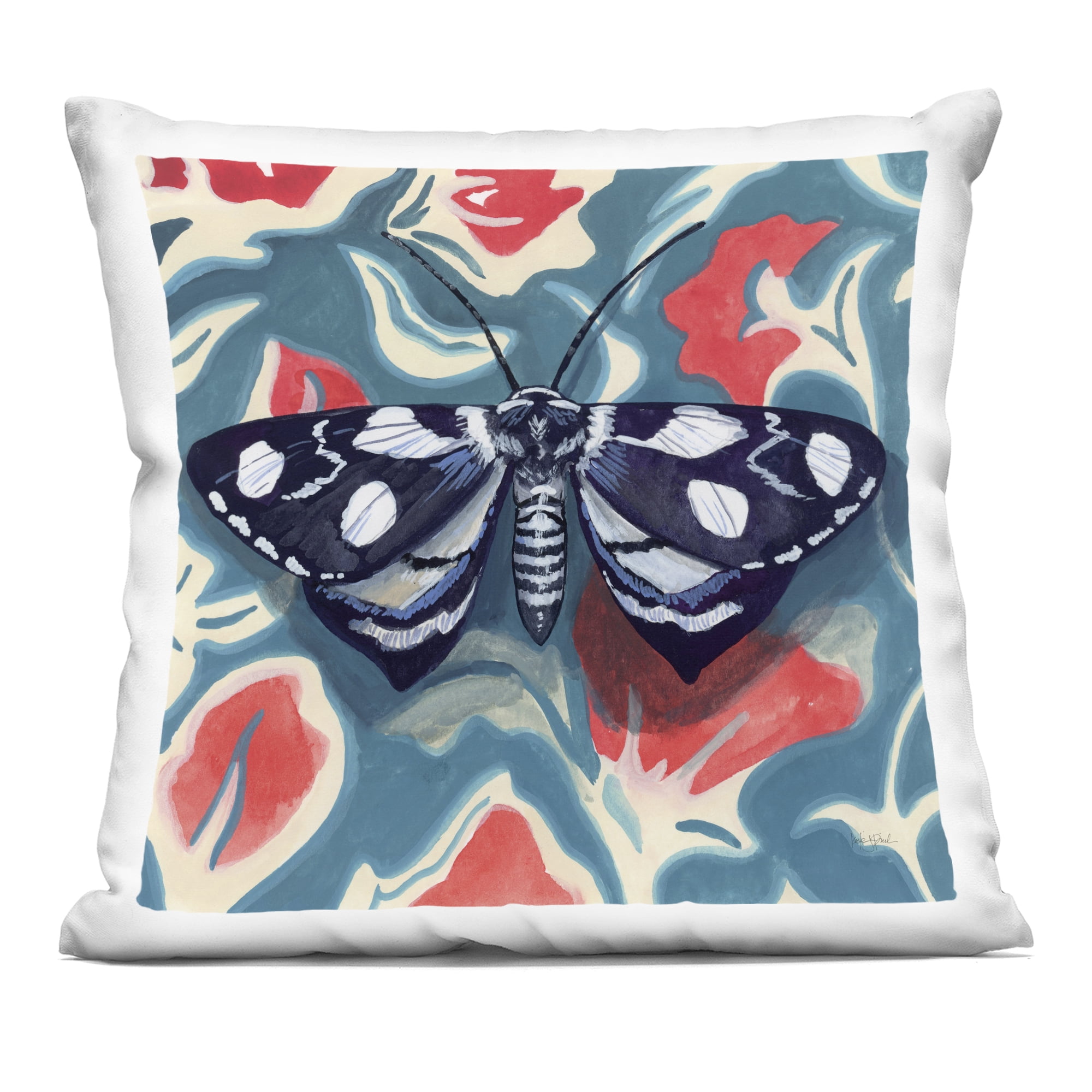 Stupell Industries Symmetrical Moth On Beautiful Flowers Decorative Printed Throw Pillow, design by Kate Jarvik Birch