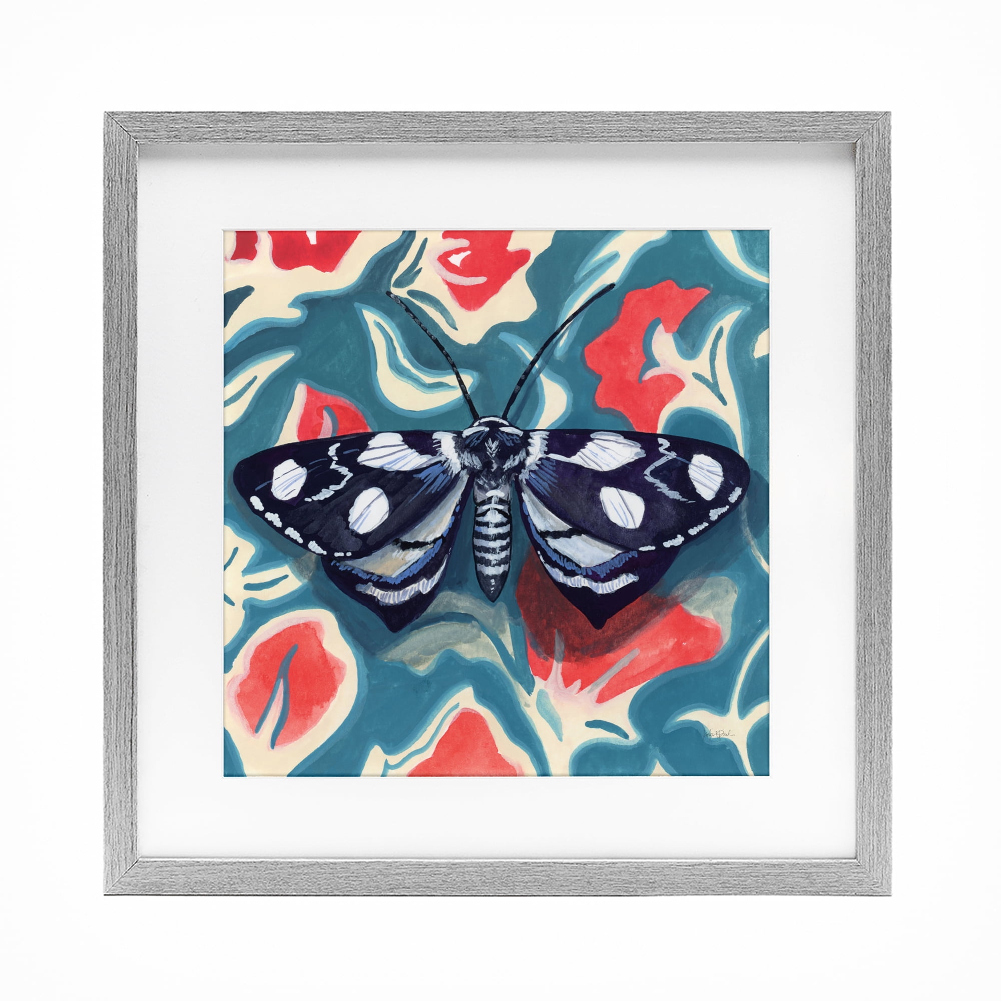 Stupell Industries Symmetrical Moth On Beautiful Flowers Gray Framed Print Under Glass, design by Kate Jarvik Birch