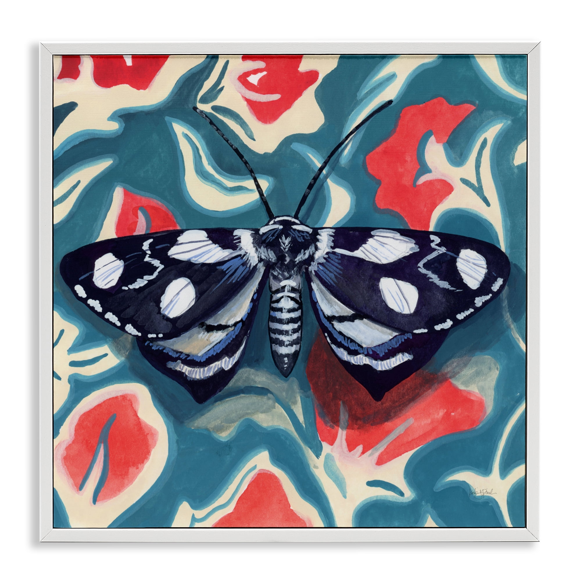 Stupell Industries Symmetrical Moth On Beautiful Flowers White Framed Giclee Art, design by Kate Jarvik Birch