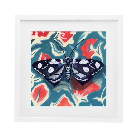 Stupell Industries Symmetrical Moth On Beautiful Flowers White Framed Print Under Glass, design by Kate Jarvik Birch