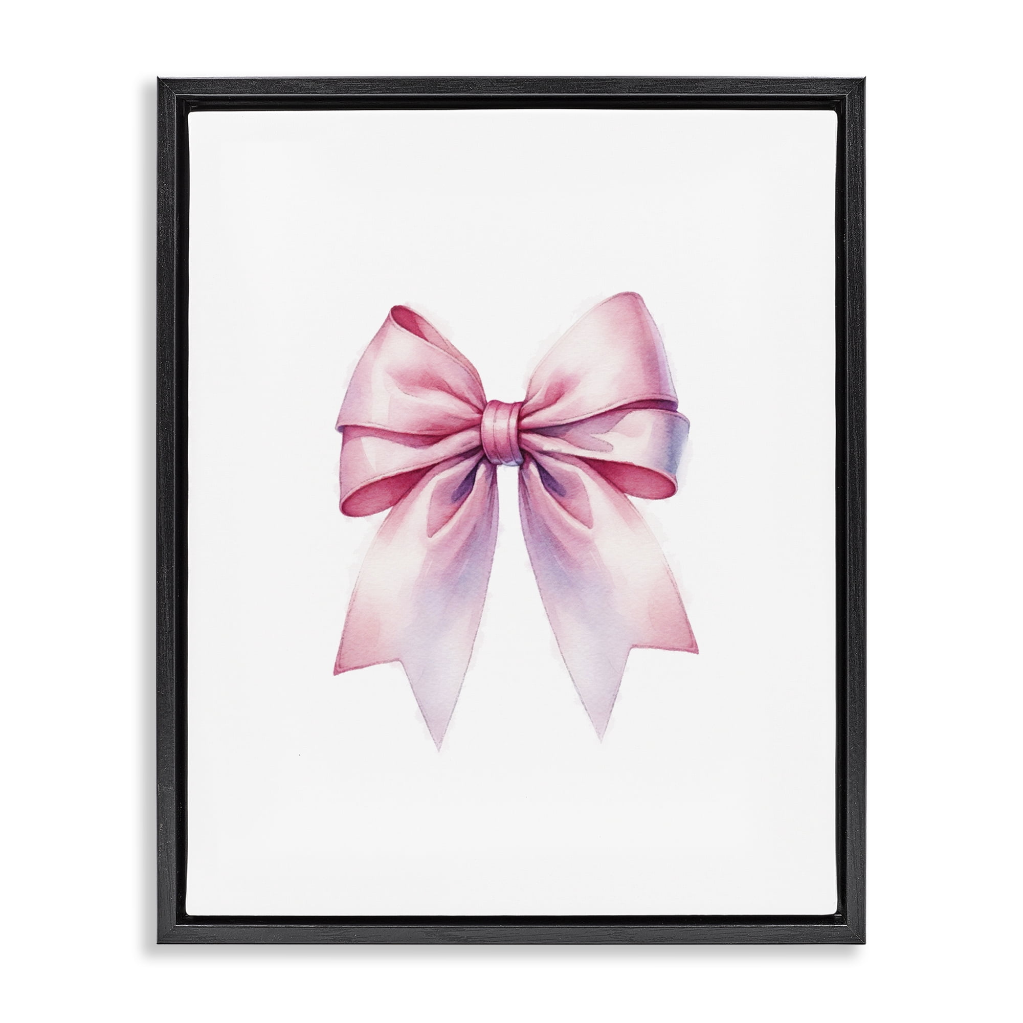 Stupell Industries Symmetrical Pink Bow Fashion Painting Black Floater Framed Canvas Art Print Wall Art, 25 x 31
