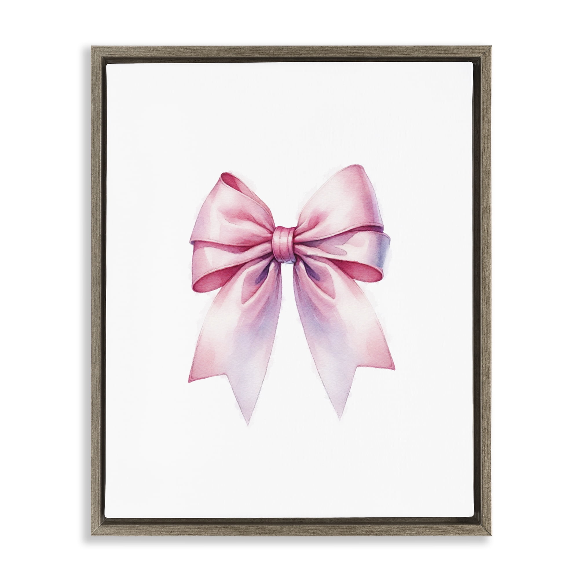 Stupell Industries Symmetrical Pink Bow Fashion Painting Brown Floater Framed Canvas Art Print Wall Art, 25 x 31