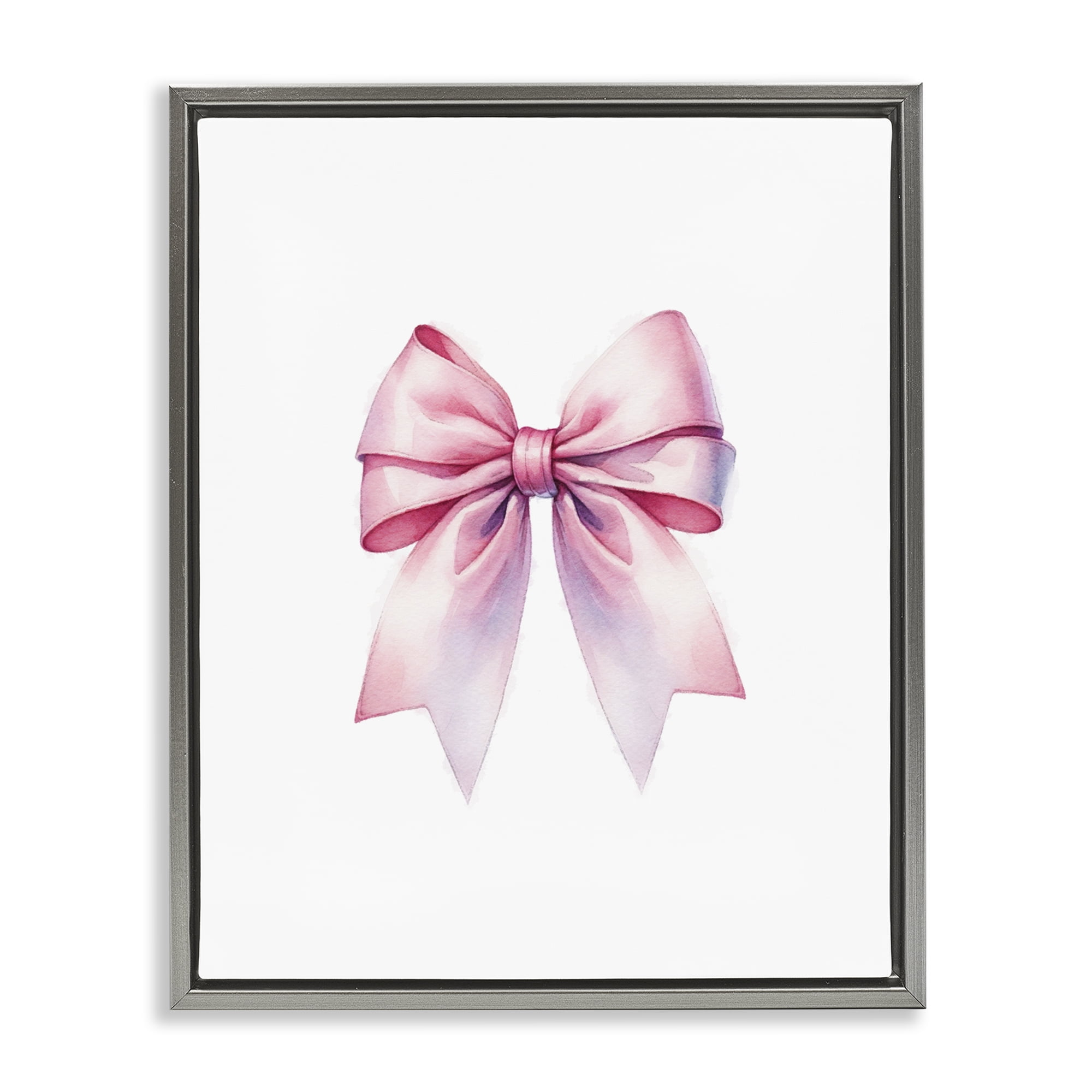 Stupell Industries Symmetrical Pink Bow Fashion Painting Gray Floater Framed Canvas Art Print Wall Art, 17 x 21