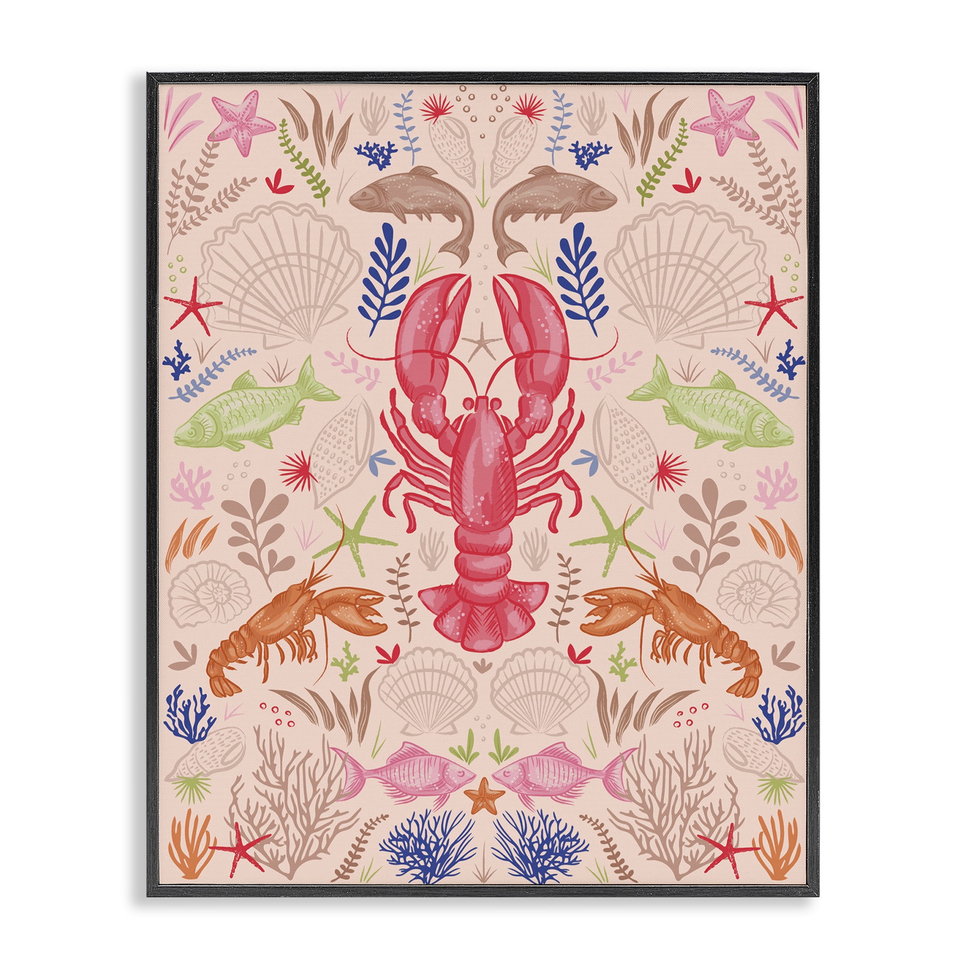 Stupell Industries Symmetrical Sea Life Nautical & Beach Painting Black Framed Art Print Wall Art, 16 x 20