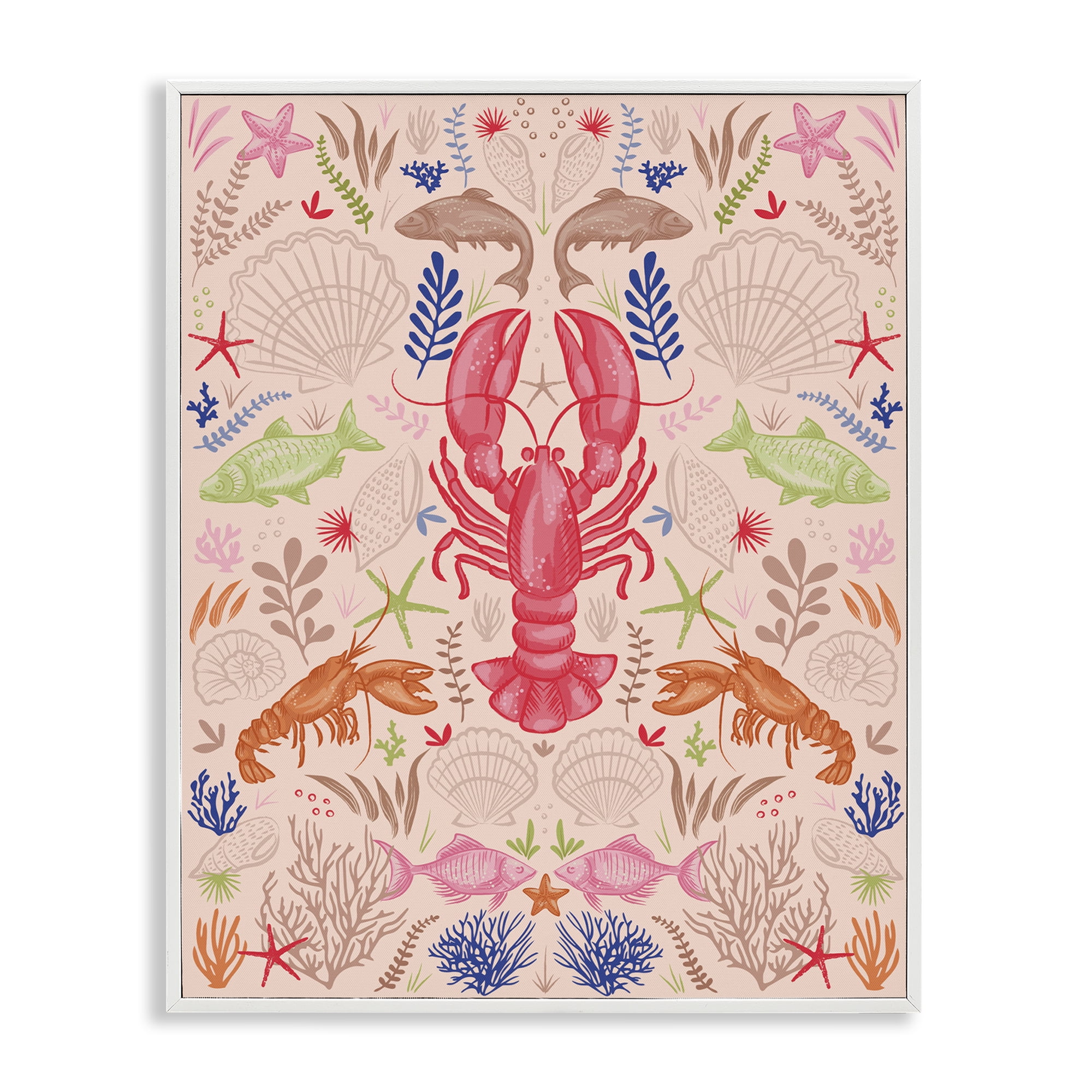 Stupell Industries Symmetrical Sea Life Nautical & Beach Painting White Framed Art Print Wall Art, 11 x 14