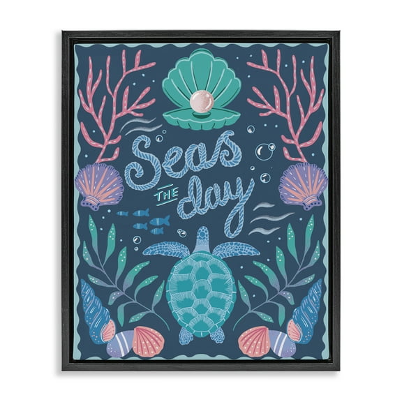 Stupell Industries Symmetrical Seas The Day Animals Painting Black Floater Framed Canvas Art Print Wall Art, 17 x 21