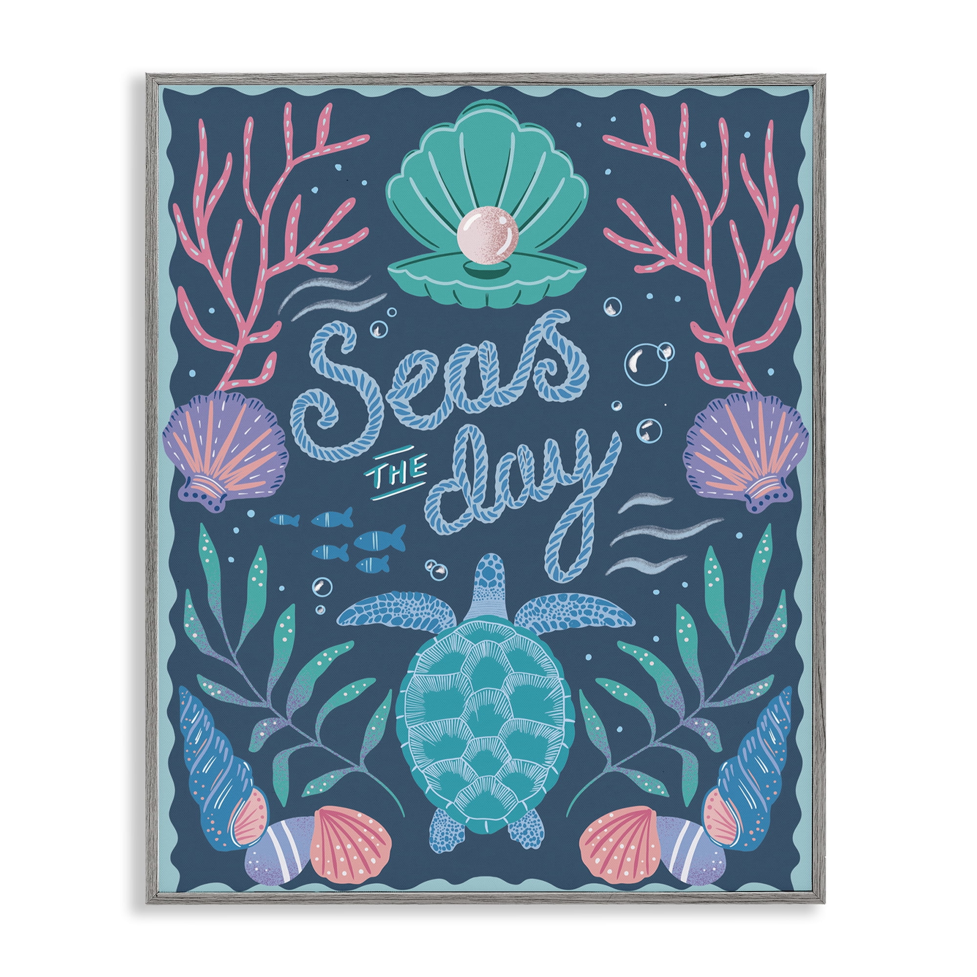 Stupell Industries Symmetrical Seas The Day Animals Painting Gray Framed Art Print Wall Art, 11 x 14