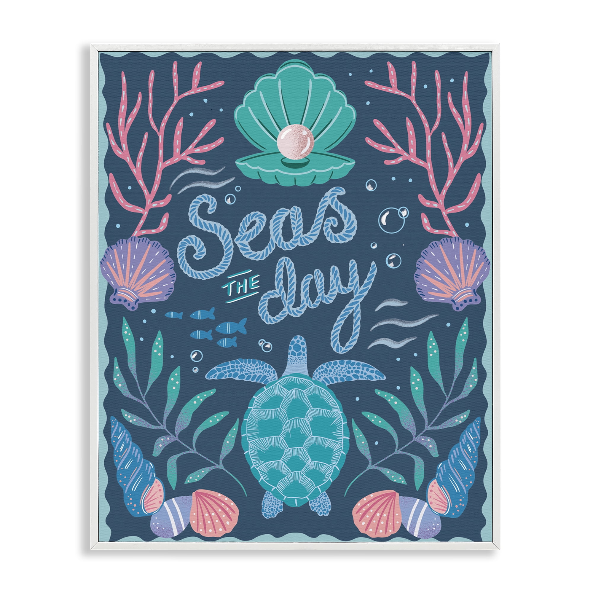 Stupell Industries Symmetrical Seas The Day Animals Painting White Framed Art Print Wall Art, 24 x 30