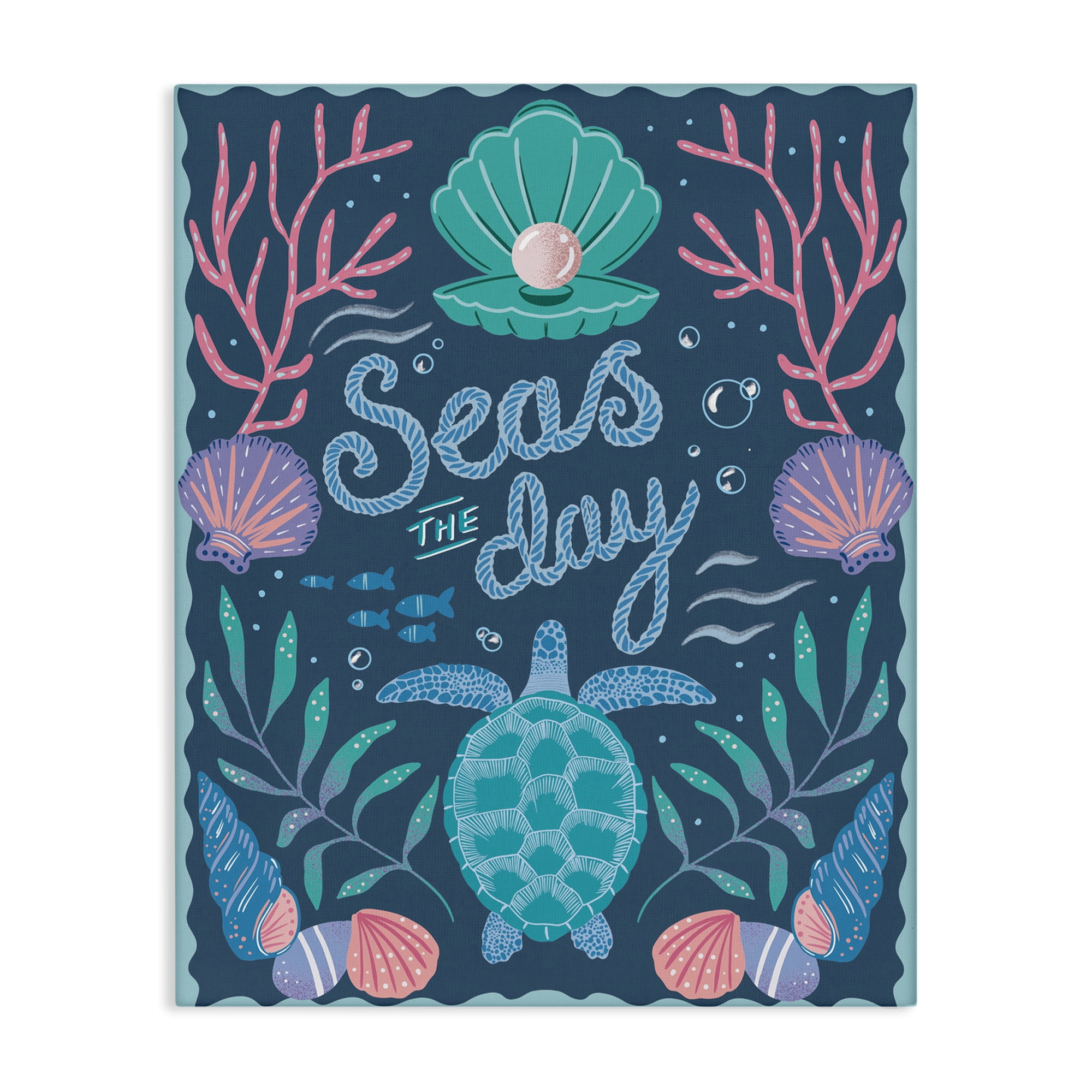 Stupell Industries Symmetrical Seas The Day Animals Painting Wrapped Canvas Art Print Wall Art, 16 x 20