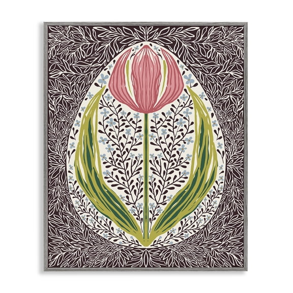 Stupell Industries Symmetrical Spring Tulip Gray Framed Giclee Art design by Hannah Beisang, 14 x 11