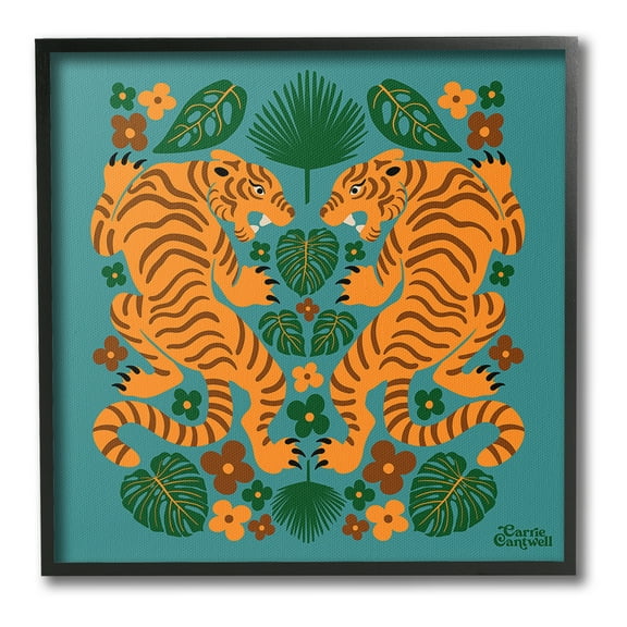 Stupell Industries Symmetrical Tigers & Nature Animals & Insects Painting Black Framed Art Print Wall Art, 12 x 12