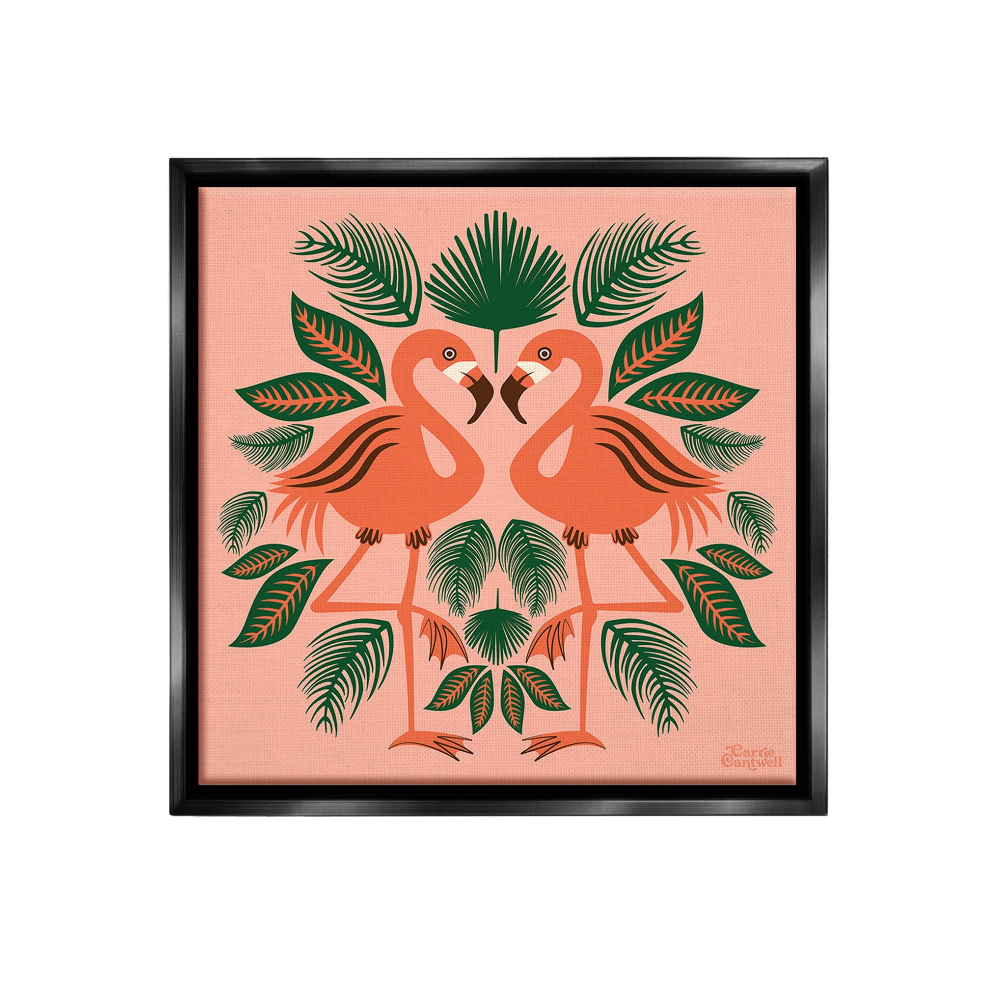 Stupell Industries Symmetrical Tropical Flamingos Animals & Insects Painting Black Floater Framed Canvas Art Print Wall Art, 18 x 18