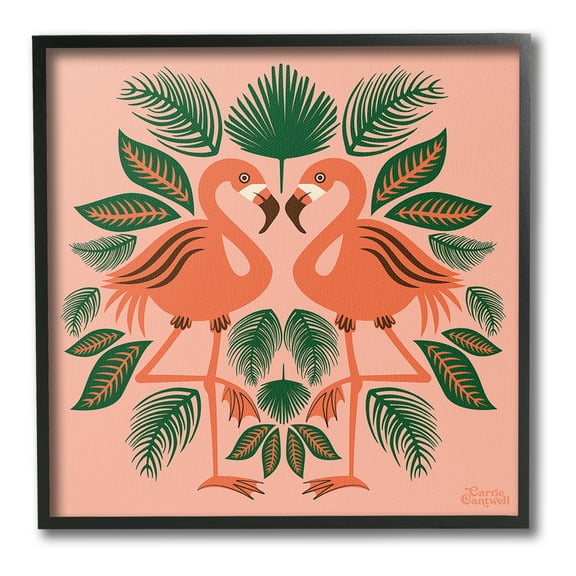 Stupell Industries Symmetrical Tropical Flamingos Animals & Insects Painting Black Framed Art Print Wall Art, 12 x 12