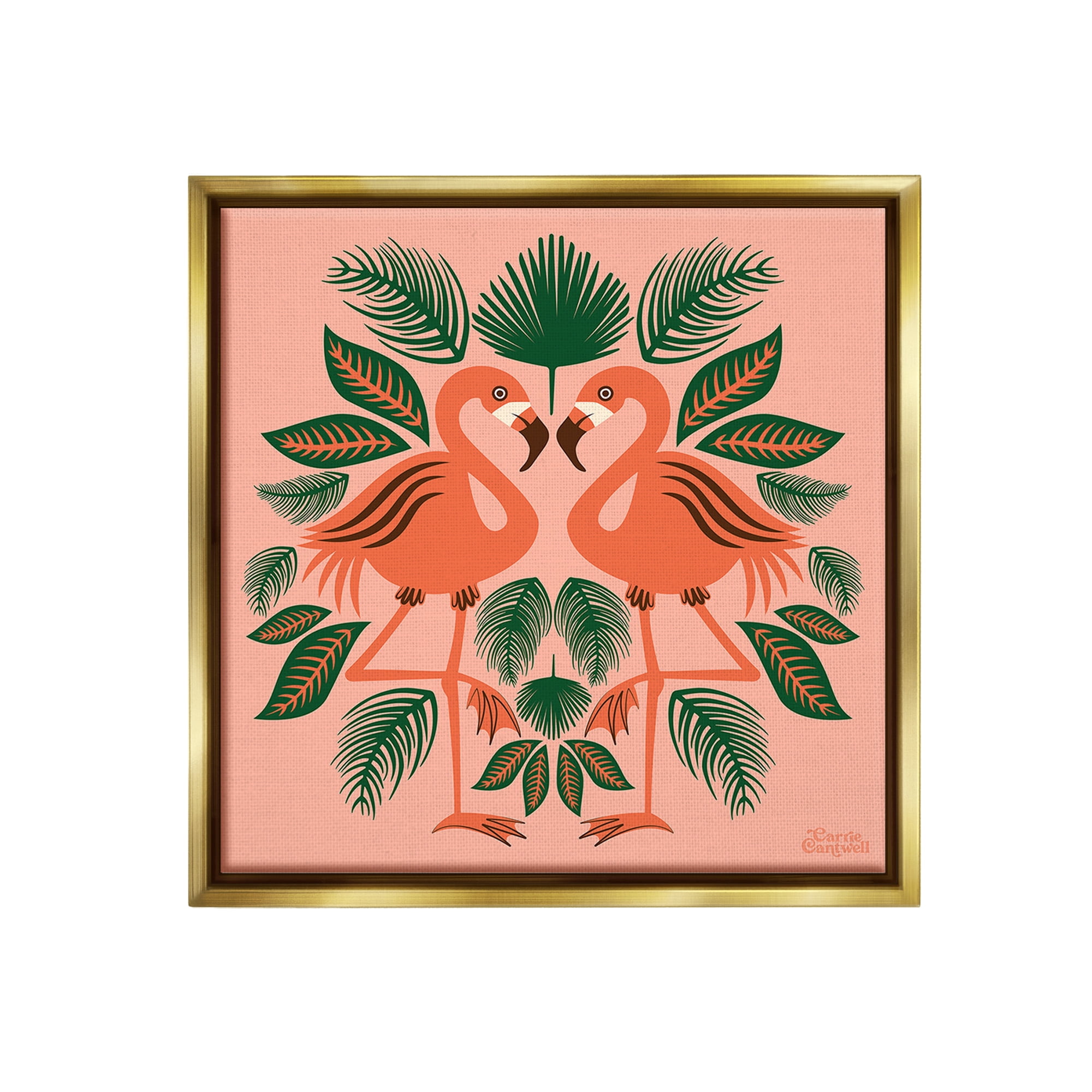 Stupell Industries Symmetrical Tropical Flamingos Animals & Insects Painting Gold Floater Framed Canvas Art Print Wall Art, 25 x 25