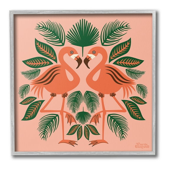 Stupell Industries Symmetrical Tropical Flamingos Animals & Insects Painting Gray Framed Art Print Wall Art, 24 x 24