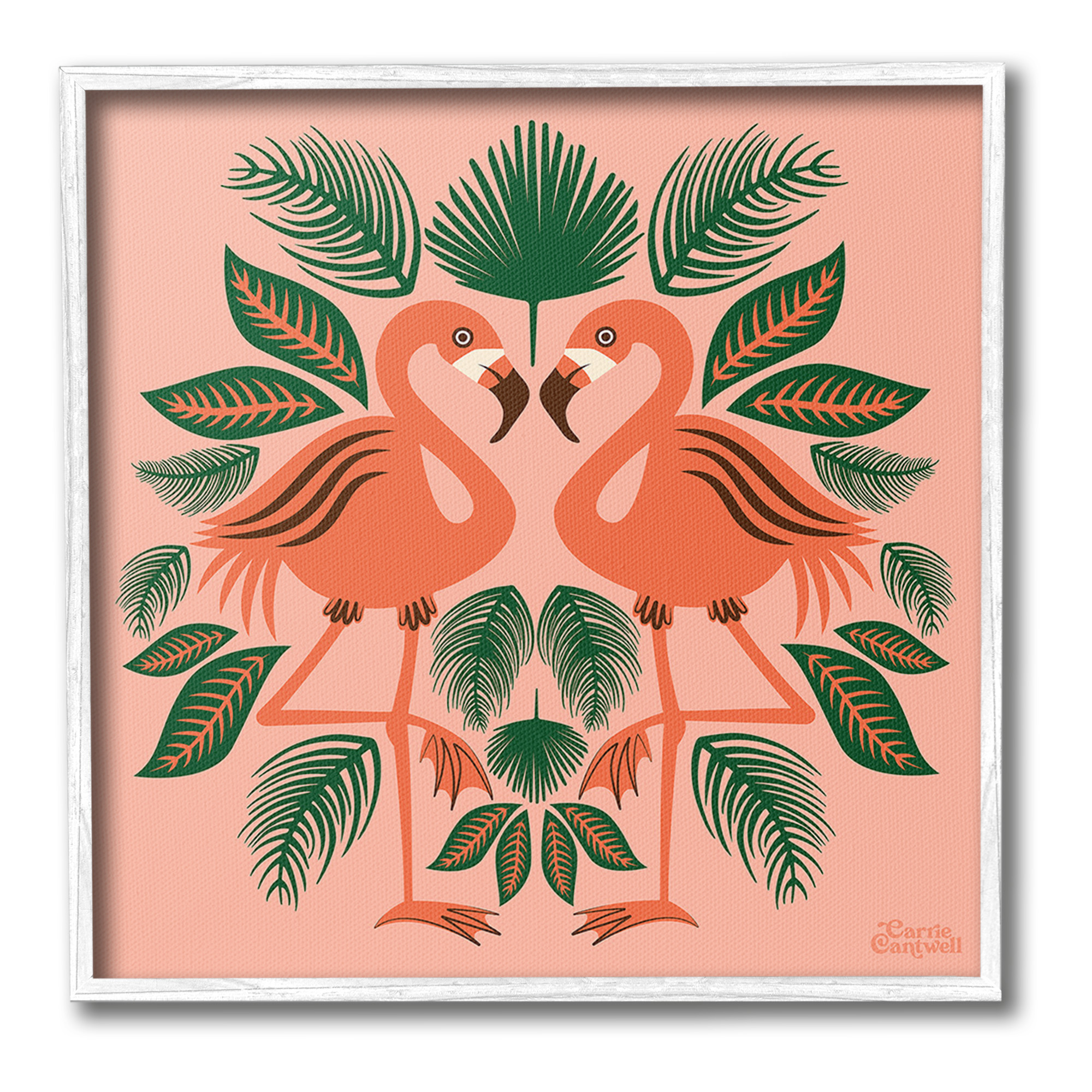 Stupell Industries Symmetrical Tropical Flamingos Animals & Insects Painting White Framed Art Print Wall Art, 12 x 12