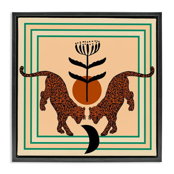 Stupell Industries Symmetrical Tropical Leopards Animals Painting Black Floater Framed Canvas Art Print Wall Art, 18 x 18