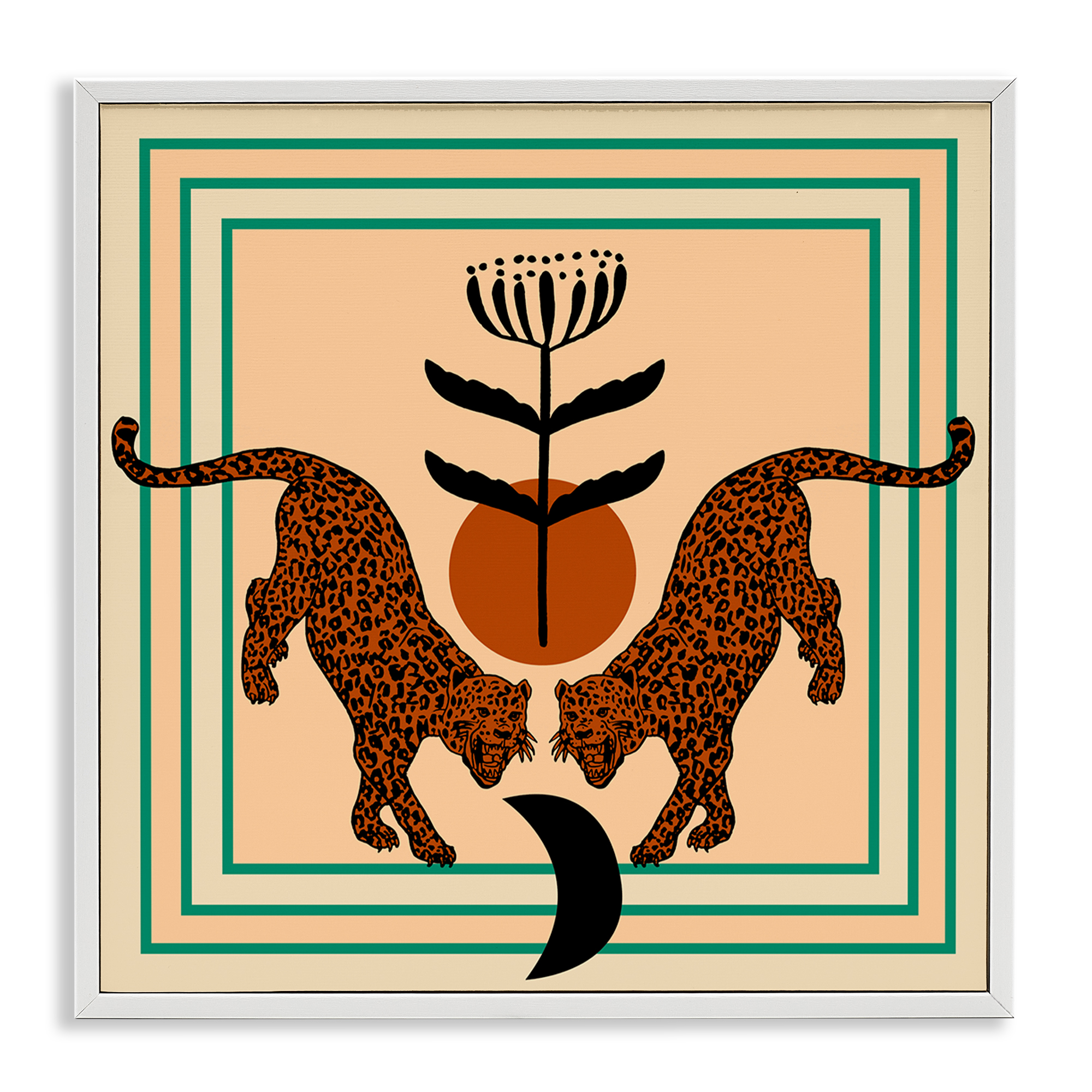 Stupell Industries Symmetrical Tropical Leopards Animals Painting White Framed Art Print Wall Art, 12 x 12
