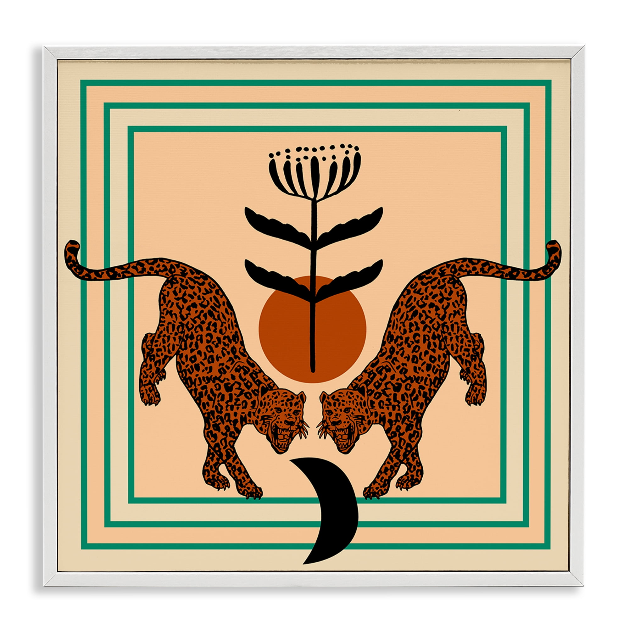 Stupell Industries Symmetrical Tropical Leopards Animals Painting White Framed Art Print Wall Art, 17 x 17