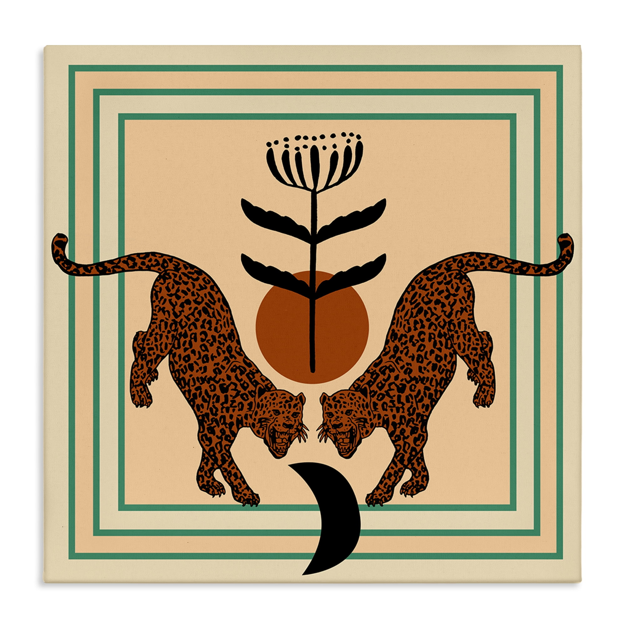 Stupell Industries Symmetrical Tropical Leopards Animals Painting Wrapped Canvas Art Print Wall Art, 36 x 36