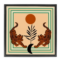 Stupell Industries Symmetrical Tropical Tigers Animals Painting Black Floater Framed Canvas Art Print Wall Art, 18 x 18