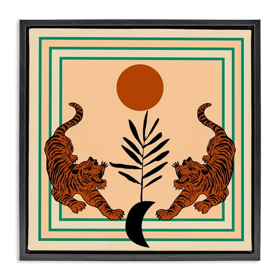Stupell Industries Bohemian Symmetrical Tropical Tigers Black Floating Frame Canvas Art, 18 x 18, by Melissa Wang