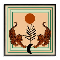 Stupell Industries Symmetrical Tropical Tigers Animals Painting Black Framed Art Print Wall Art, 12 x 12