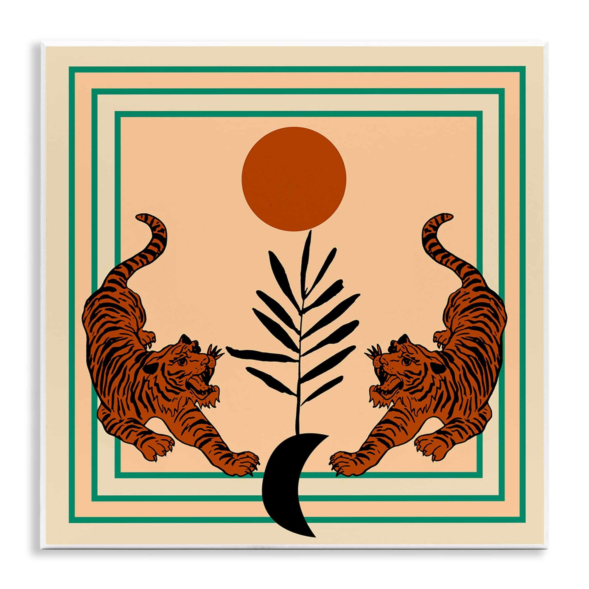 Stupell Industries Symmetrical Tropical Tigers Animals Painting Unframed Art Print Wall Art, 12 x 12