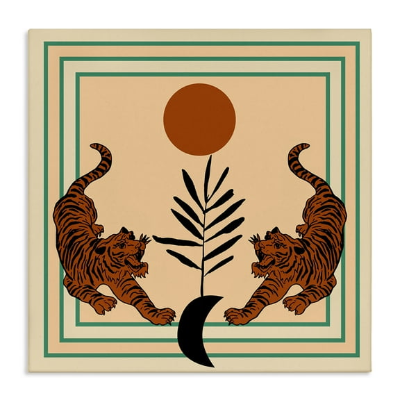 Stupell Industries Symmetrical Tropical Tigers Animals Painting Wrapped Canvas Art Print Wall Art, 17 x 17