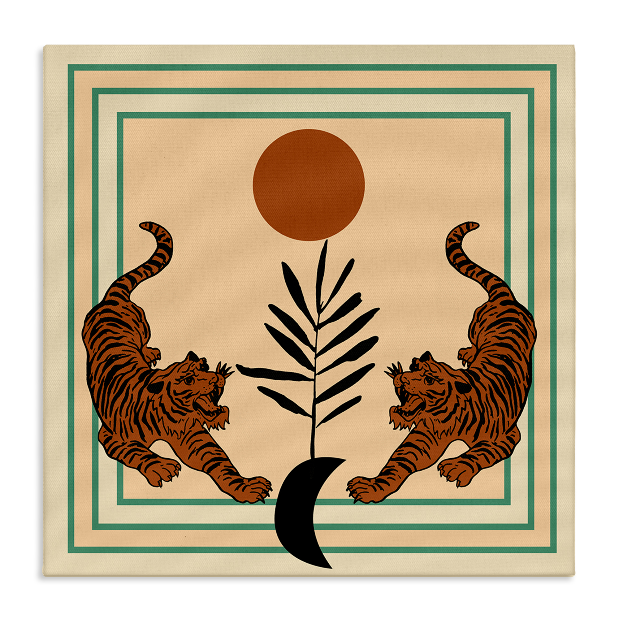 Stupell Industries Symmetrical Tropical Tigers Animals Painting Wrapped Canvas Art Print Wall Art, 24 x 24
