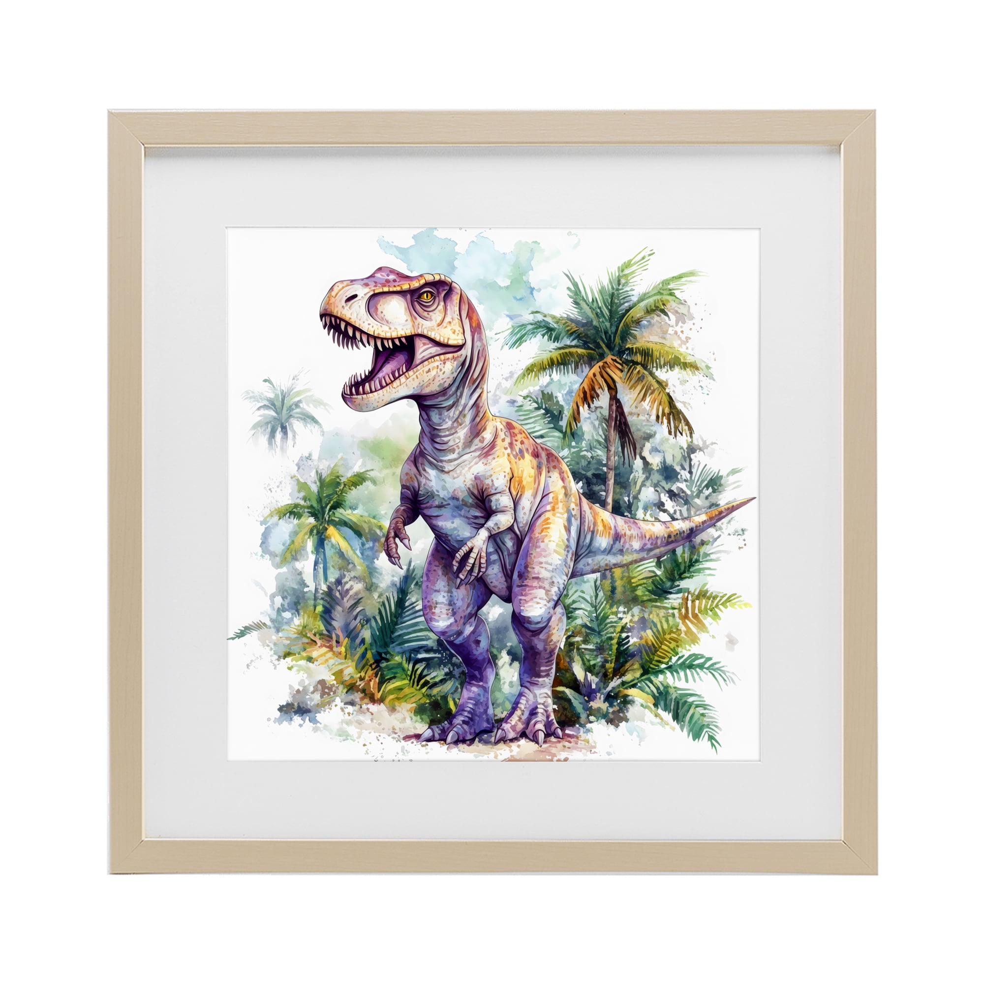 Stupell Industries T-Rex Among Palm Trees Birch Framed Print Under Glass, design by Creative Studio