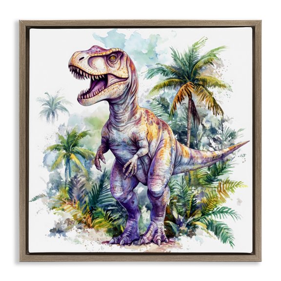Stupell Industries T-Rex Among Palm Trees Brown Framed Floater Canvas Wall Art, design by Creative Studio