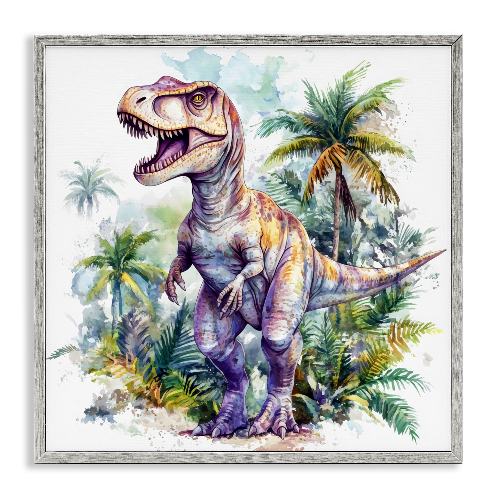 Stupell Industries T-Rex Among Palm Trees Gray Framed Giclee Art, design by Creative Studio