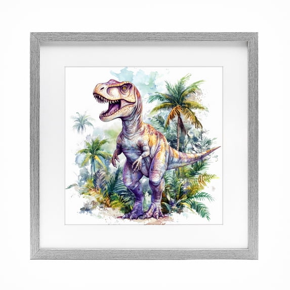 Stupell Industries Bohemian T-Rex Among Palm Trees Gray Framed Print Under Glass, 13 x 13, by Creative Studio