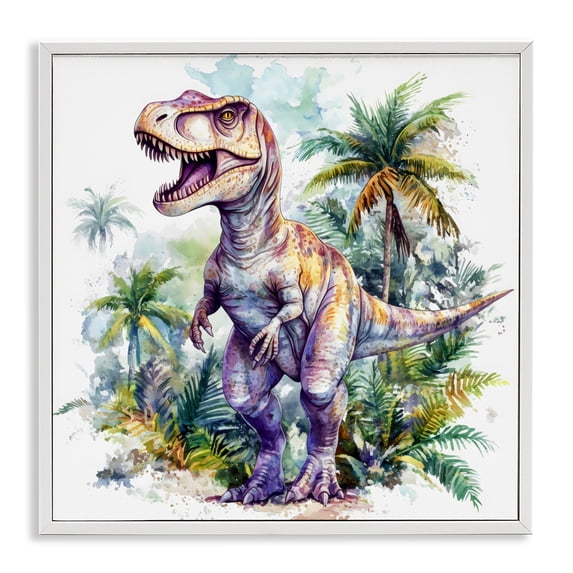Stupell Industries Bohemian T-Rex Among Palm Trees White Framed Giclee Art, 12 x 12, by Creative Studio