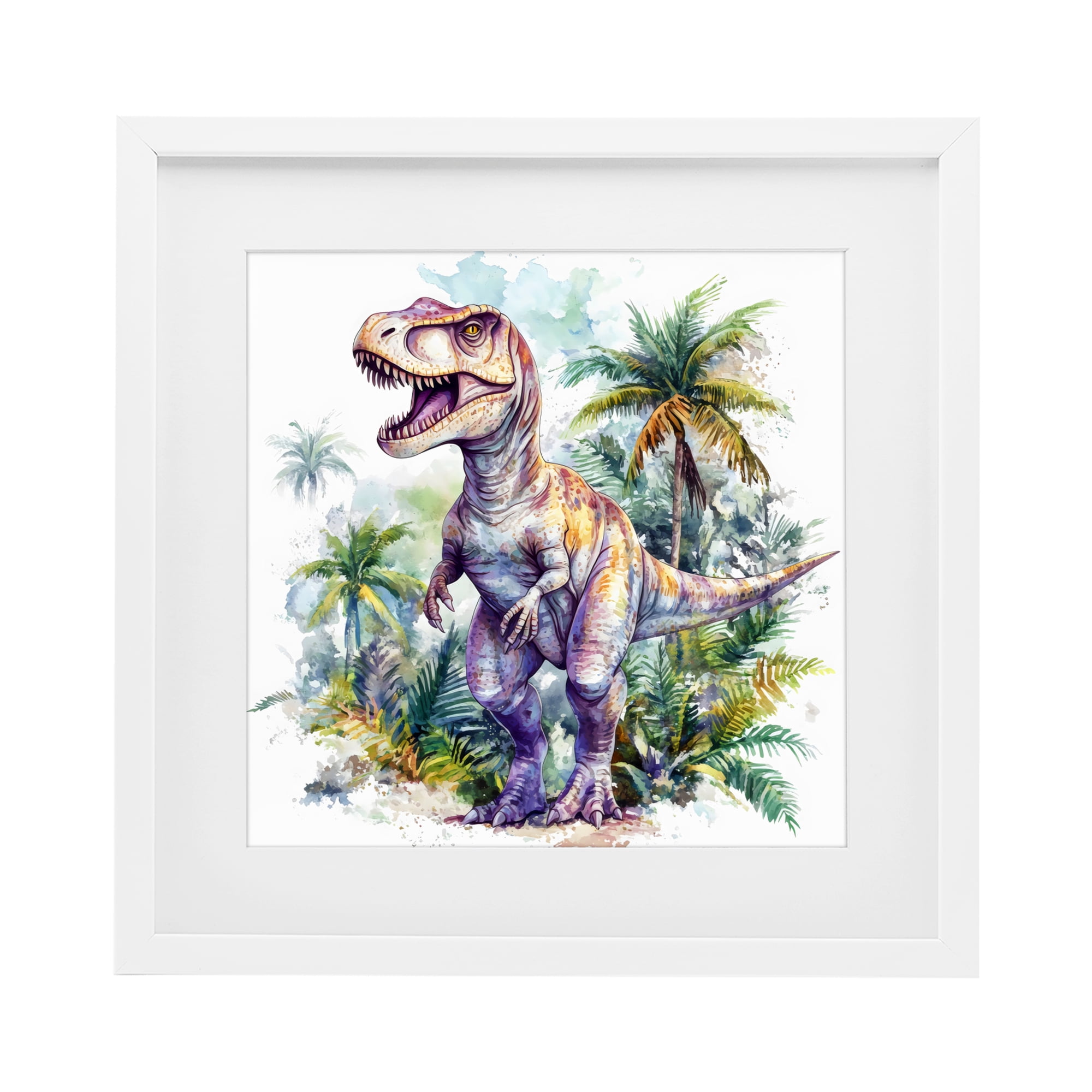 Stupell Industries T-Rex Among Palm Trees White Framed Print Under Glass, design by Creative Studio