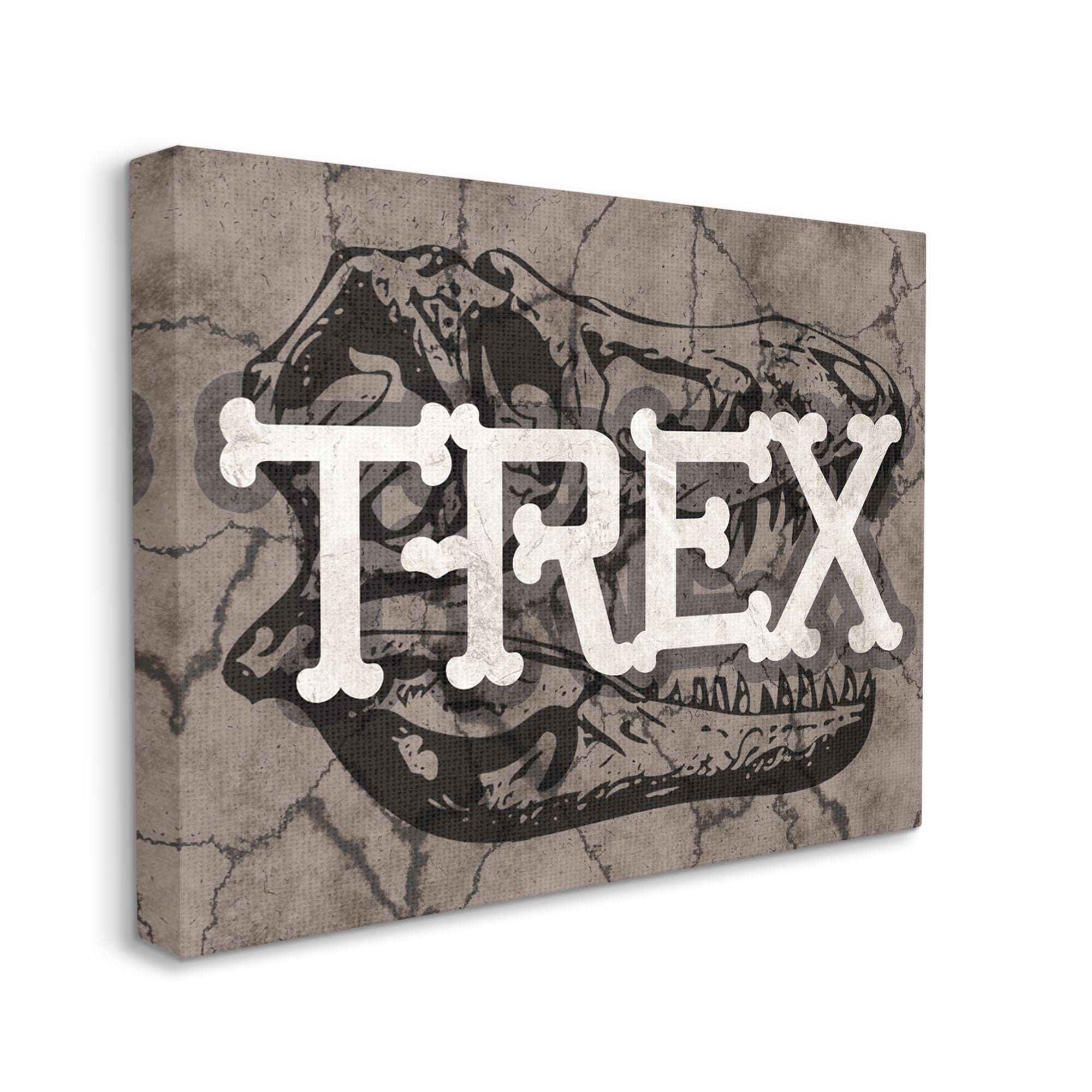 Stupell Industries T-Rex Bone Typography Large Dinosaur Skull Animals & Insects Painting Gallery Wrapped Canvas Art Print Wall Art, 24 x 30