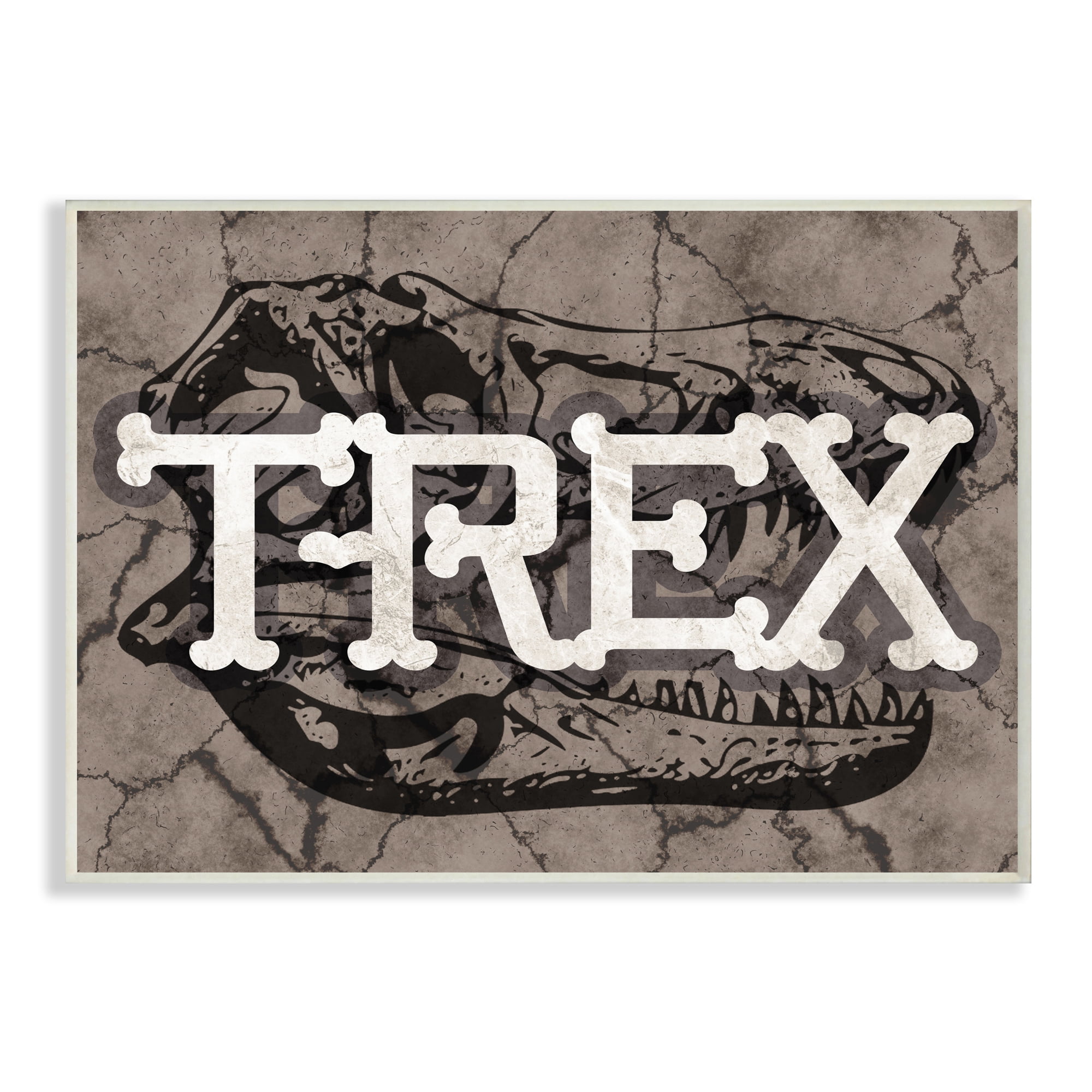 Stupell Industries T-Rex Bone Typography Large Dinosaur Skull Animals & Insects Painting Unframed Art Print Wall Art, 10 x 15