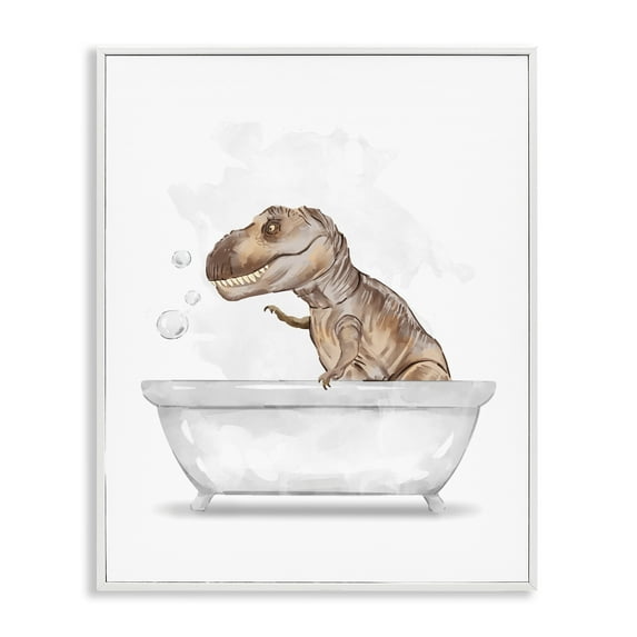 Stupell Industries T-Rex Dino in Bubble Bath Animals & Insects Painting White Framed Art Print Wall Art, 24 x 30
