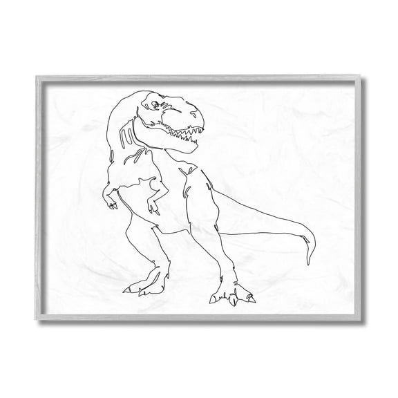 Stupell Industries T-Rex Dinosaur Portrait Minimal Outline Linework Grey Framed, 11 x 14, Design by Ziwei Li
