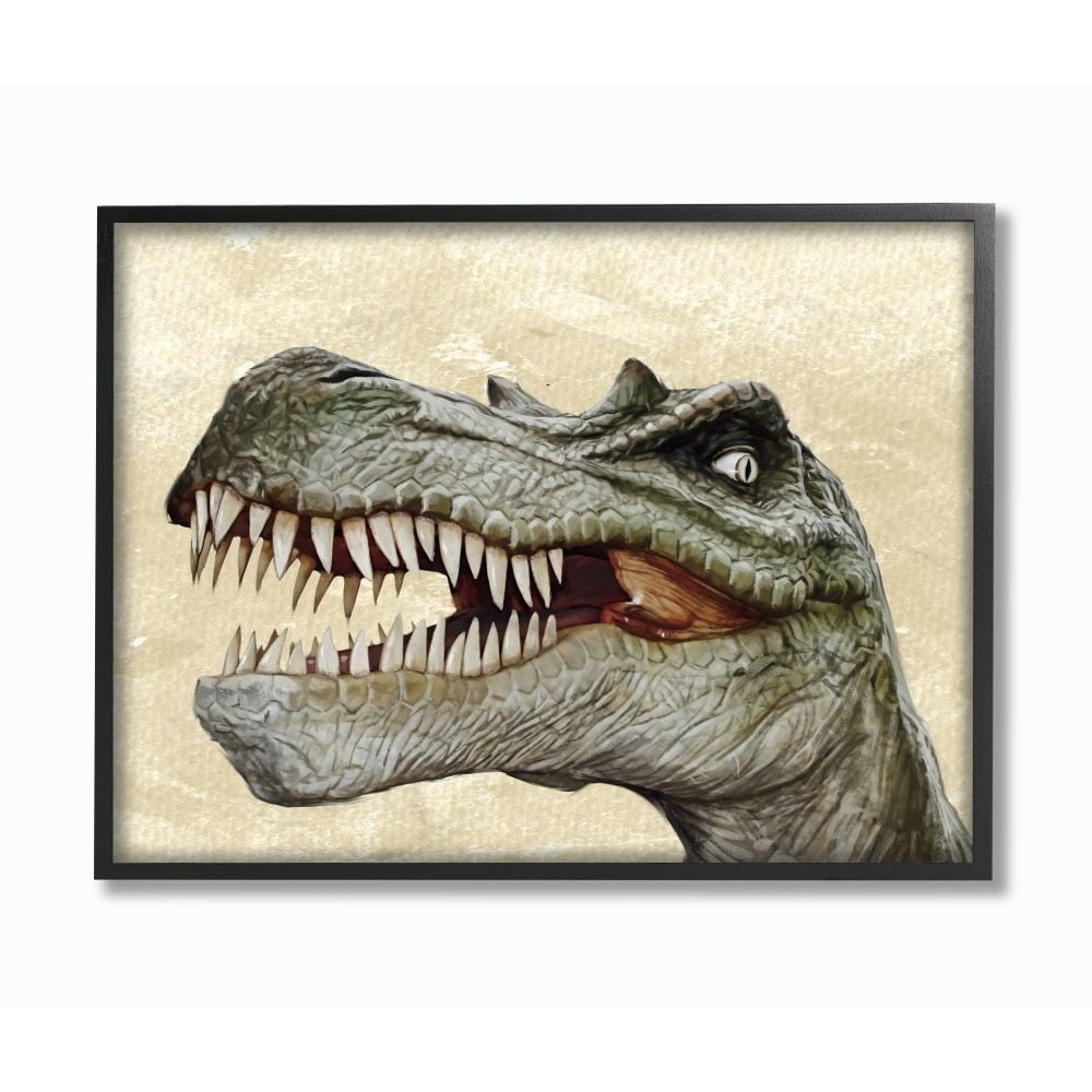 Stupell Industries T-Rex Dinosaur Portrait Teeth Fangs Reptile Teeth Framed Wall Art Design by Ziwei Li, 11" x 14", Black Framed