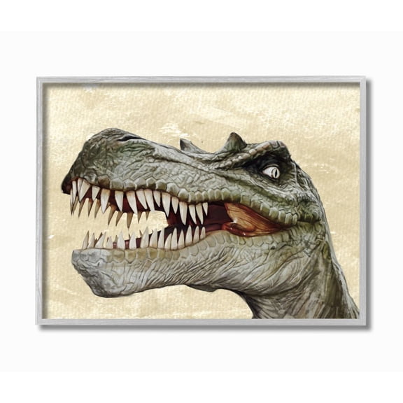 Stupell Industries T-Rex Dinosaur Portrait Teeth Fangs Reptile Teeth Framed Wall Art Design by Ziwei Li, 11" x 14", Gray Framed