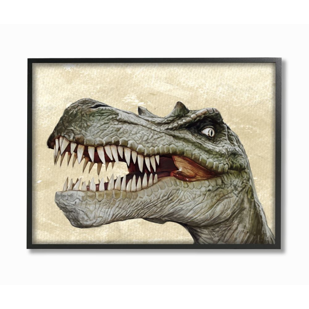 Stupell Industries T-Rex Dinosaur Portrait Teeth Fangs Reptile Teeth Framed Wall Art Design by Ziwei Li, 24" x 30", Black Framed