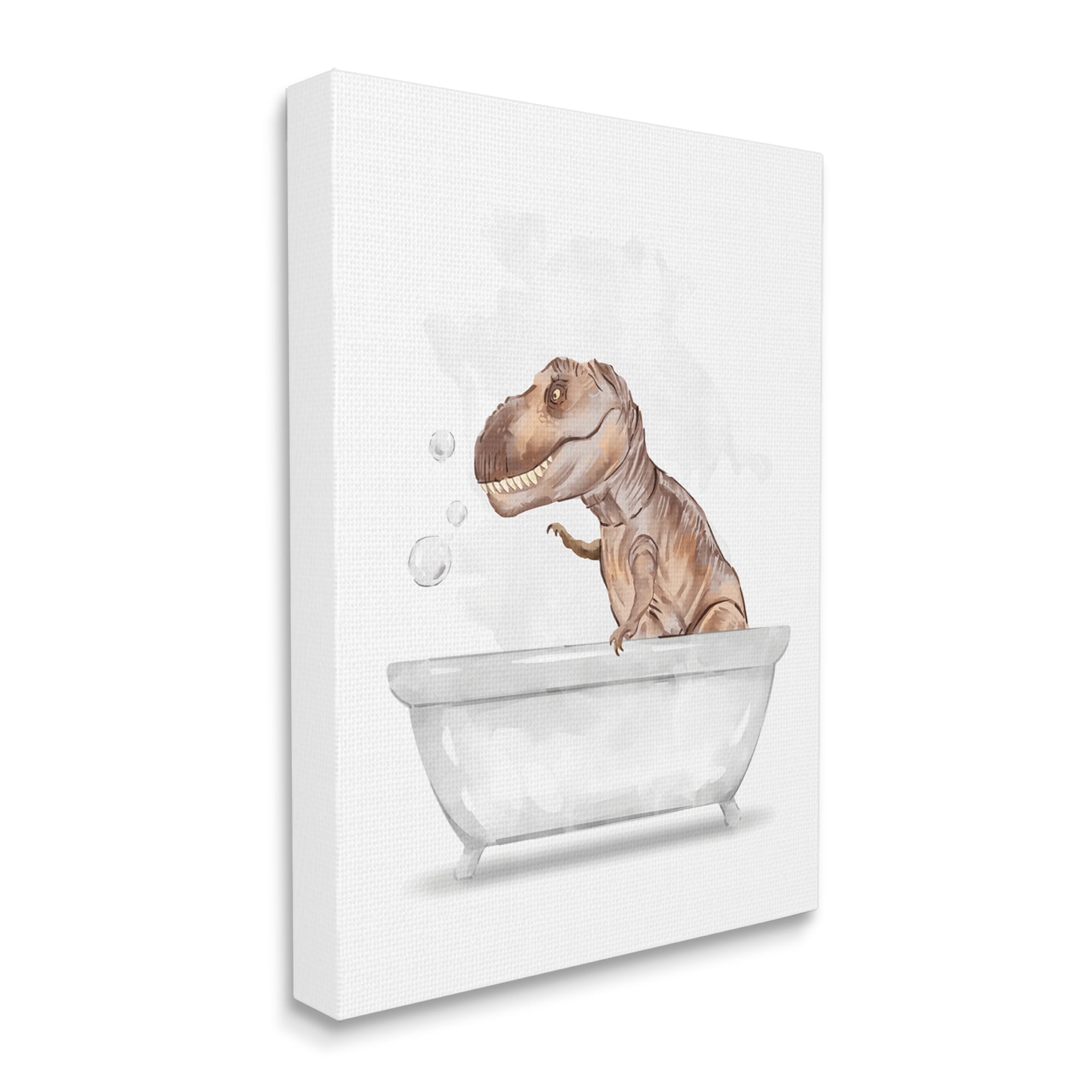 Stupell Industries T-Rex Dinosaur in Bubble Bath White Brown Canvas Wall Art, 36 x 48, Design by Ziwei Li